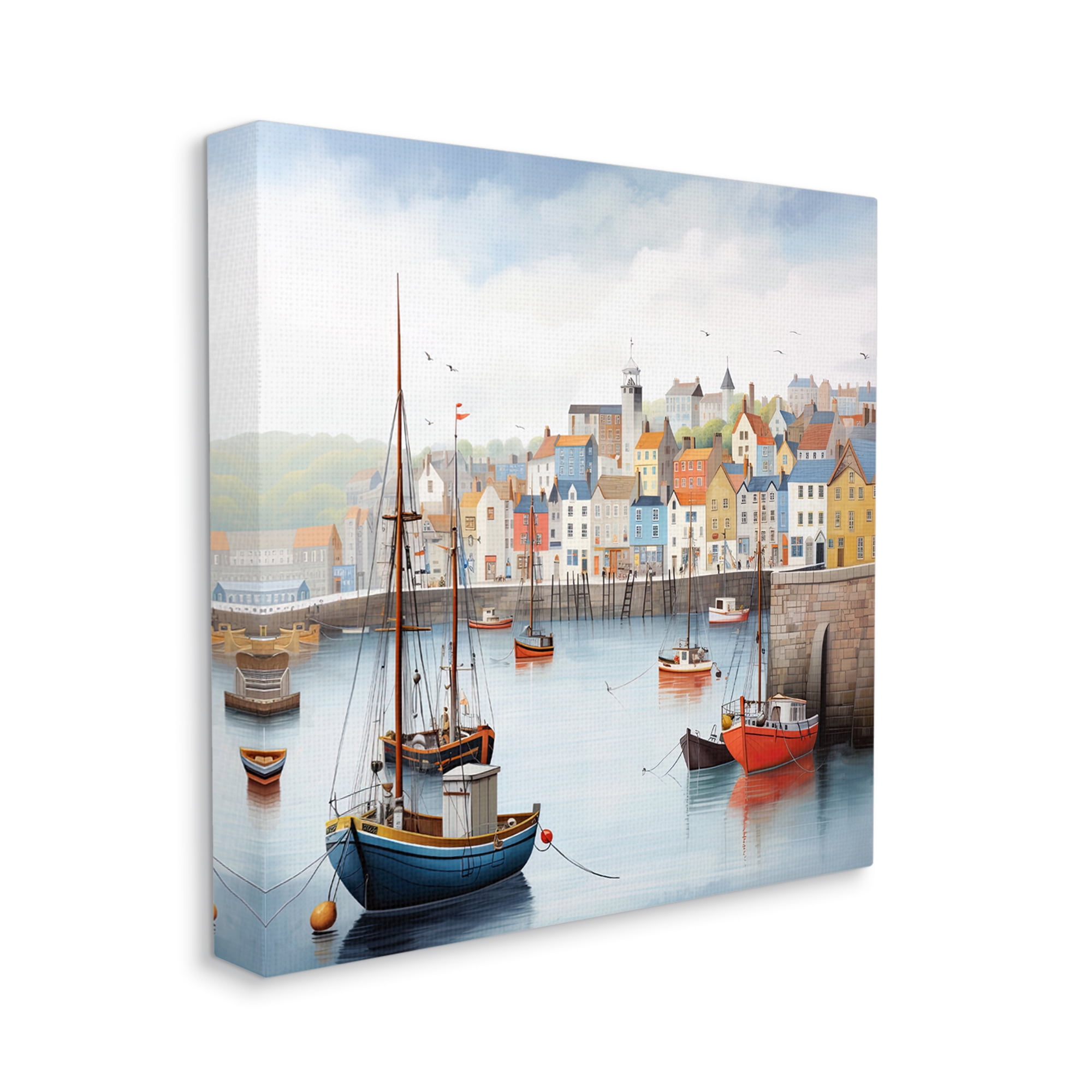 Stupell Industries Waterfront Town Marina Transportation Painting Gallery Wrapped Canvas Art Print Wall Art, 17 x 17