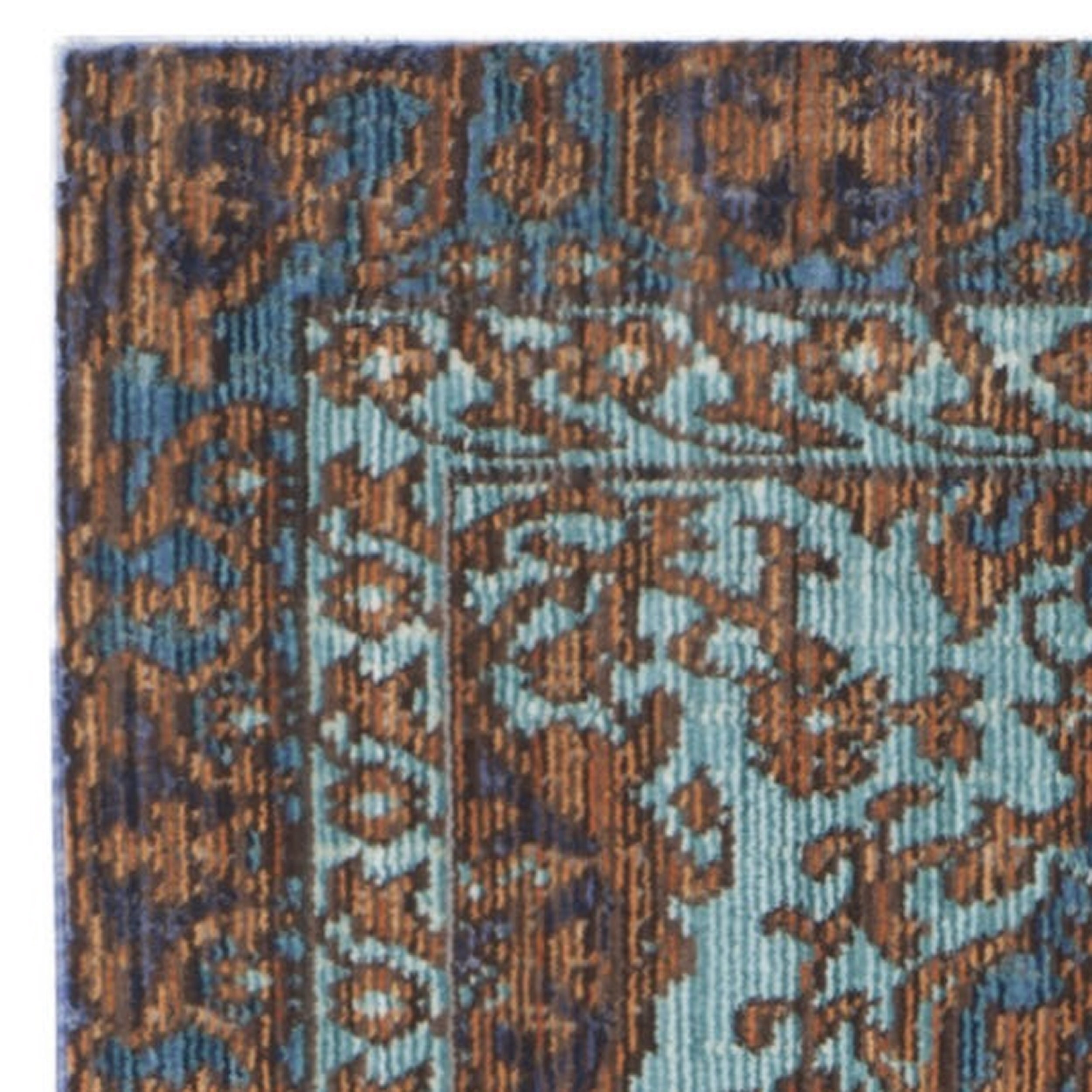 SAFAVIEH Valencia Jerrald Traditional Polyester Runner Rug, Blue/Gold, 2'3" x 12'