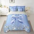 thumbnail image 2 of Feelyou Fashion Blue Bow Bedding Comforter Set 7 Pieces, Sequin Print Full Bedding Set, Princess Style Fitted Sheet Flat Sheet, Microfiber Room Decoration, 2 of 7