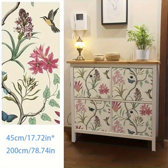 1 Roll Self-Adhesive Wallpaper, Green Plants And Birds Pattern Contact Paper, Peel And Stick, Waterproof Removable Living Room Kitchen Bedroom Dormitory Wallpaper, Furniture Refurbishment Wallpaper, F