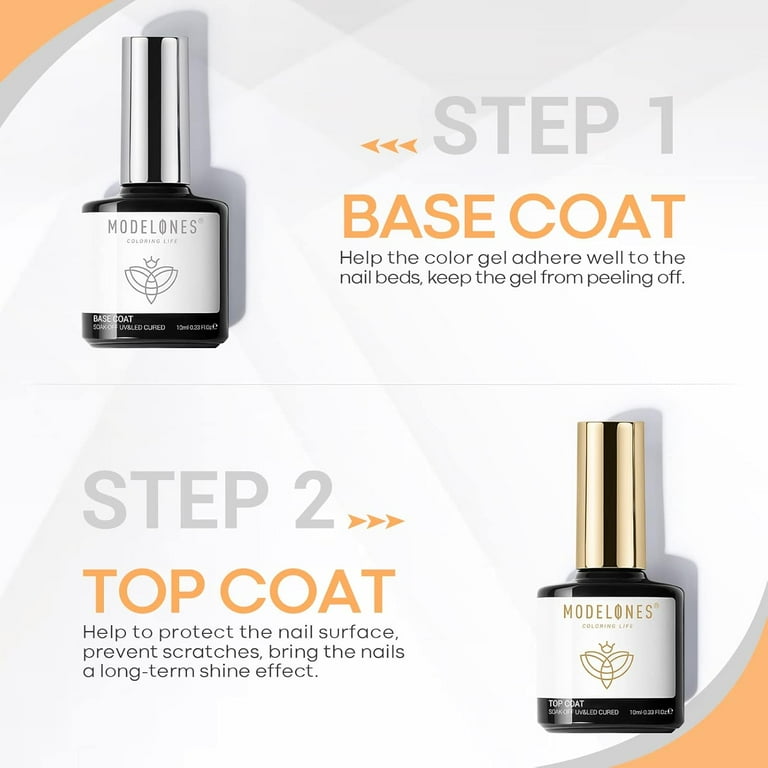 Modelones Gel Top Coat and Base Coat Set Pcs 10 ml Long-Lasting