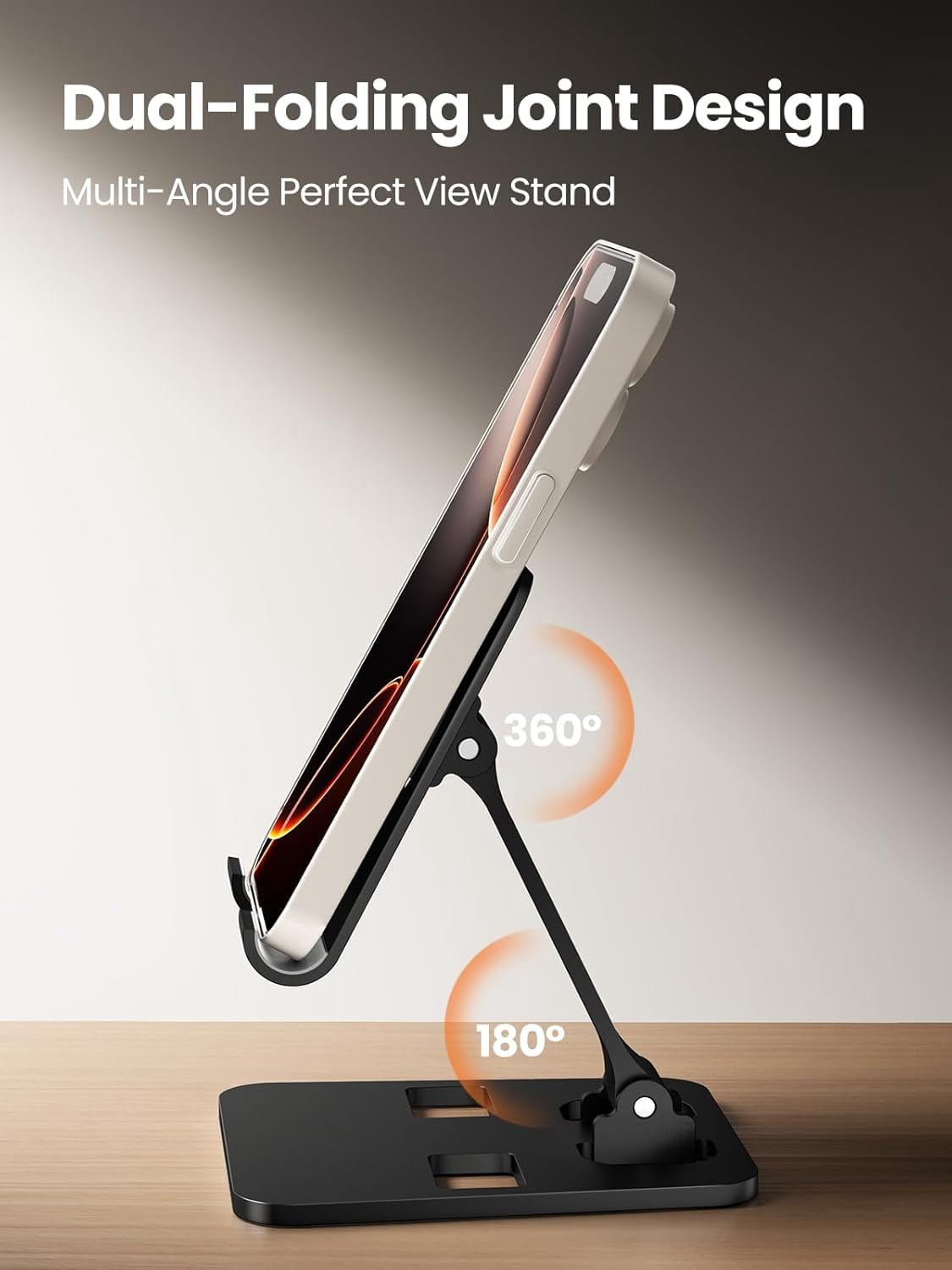 Phone Stand for Desk, Dual Folding Cell Phone Holder, Fully Adjustable Portable Mobile Phone Holder for iPhone 17 16 15 14 13 12 11 Pro Max Plus Air, Galaxy S25 S24, All Phones (Black)