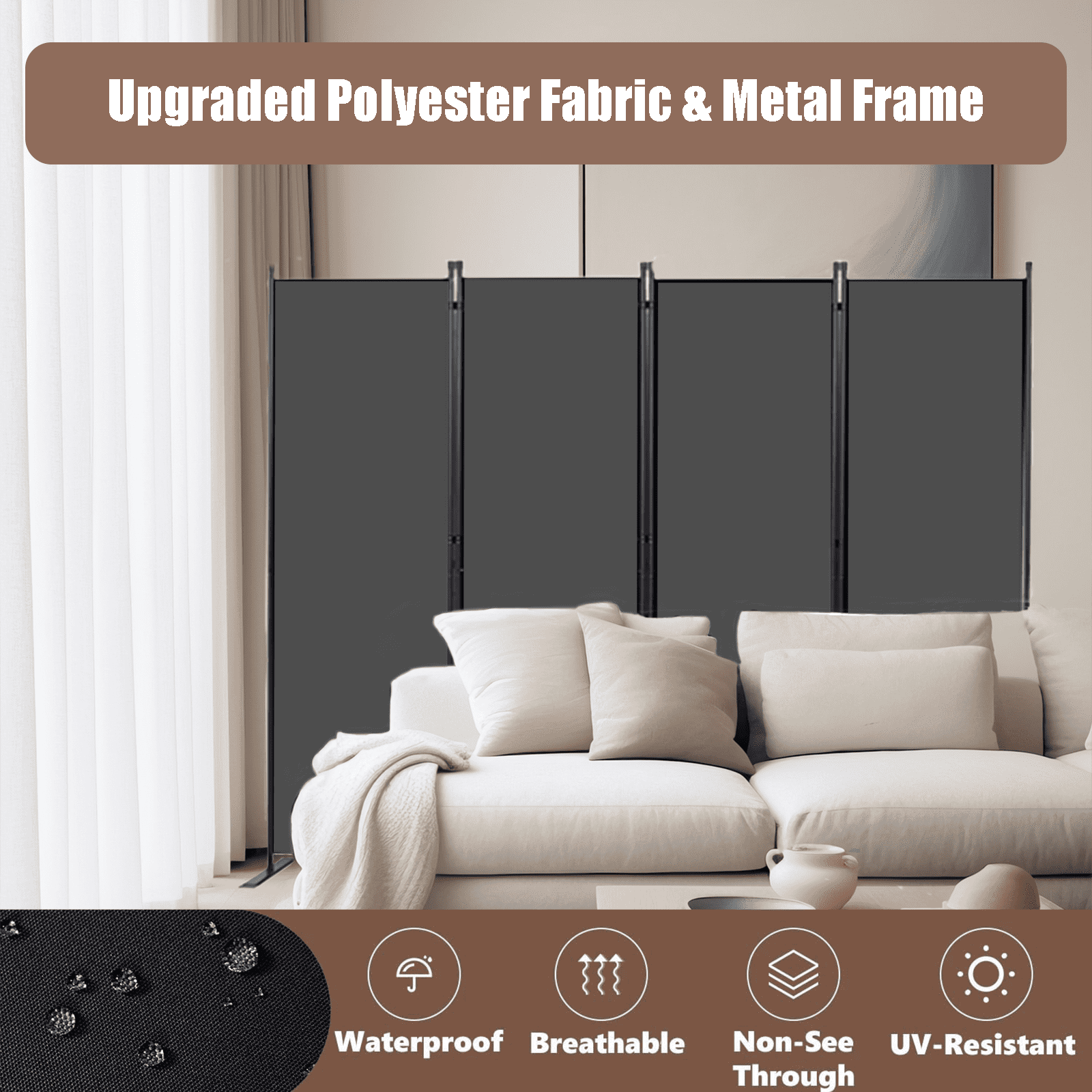 TANGJEAMER Room Divider-4 Panels Folding Privacy Screens, Partition Room Dividers Wall for Separation, Home, Office, Classroom, Studio(Gray)