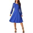 thumbnail image 2 of INSPIRE CHIC Women's Long Sleeve Dresses Round Neck Elegant Cocktail Party Work Knee Length Dress L Royal Blue, 2 of 5