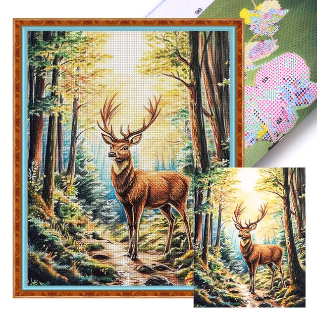 Kit Punto Cruz Alce Impreso Hilo Algodón Ecológico Bordado Arte 40x50cm 11CT