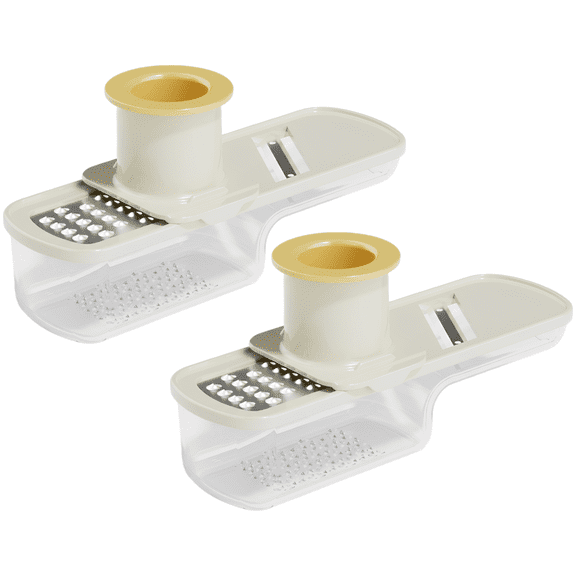 2 Pcs Beige Vegetable Slicer, Multifunctional Garlic Grinder Ginger Grater with Food-Safe Plastic, Portable Vegetable Slicers with Stainless Steel Blades, Mandoline Slicer