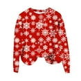thumbnail image 4 of Womens Sweatshirts Christmas Printed Sweatshirt Long Sleeved Winter Loose Top Knitted Round Neck Sweatshirt Red M, 4 of 5