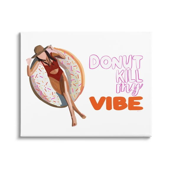 Stupell Industries Donut Kill My Vibe Relaxing Pool Float Girl Graphic Art Gallery Wrapped Canvas Print Wall Art, Design by Amelia Noyes