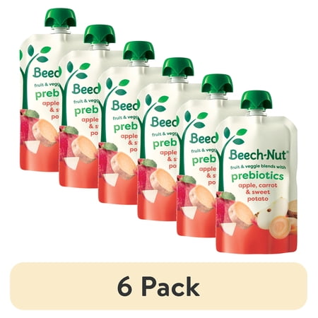 (6 pack) Beech-Nut Prebiotic Fiber Stage 4 Toddler Food, Carrot Apple & Sweet Potato, 3.5 oz Pouch
