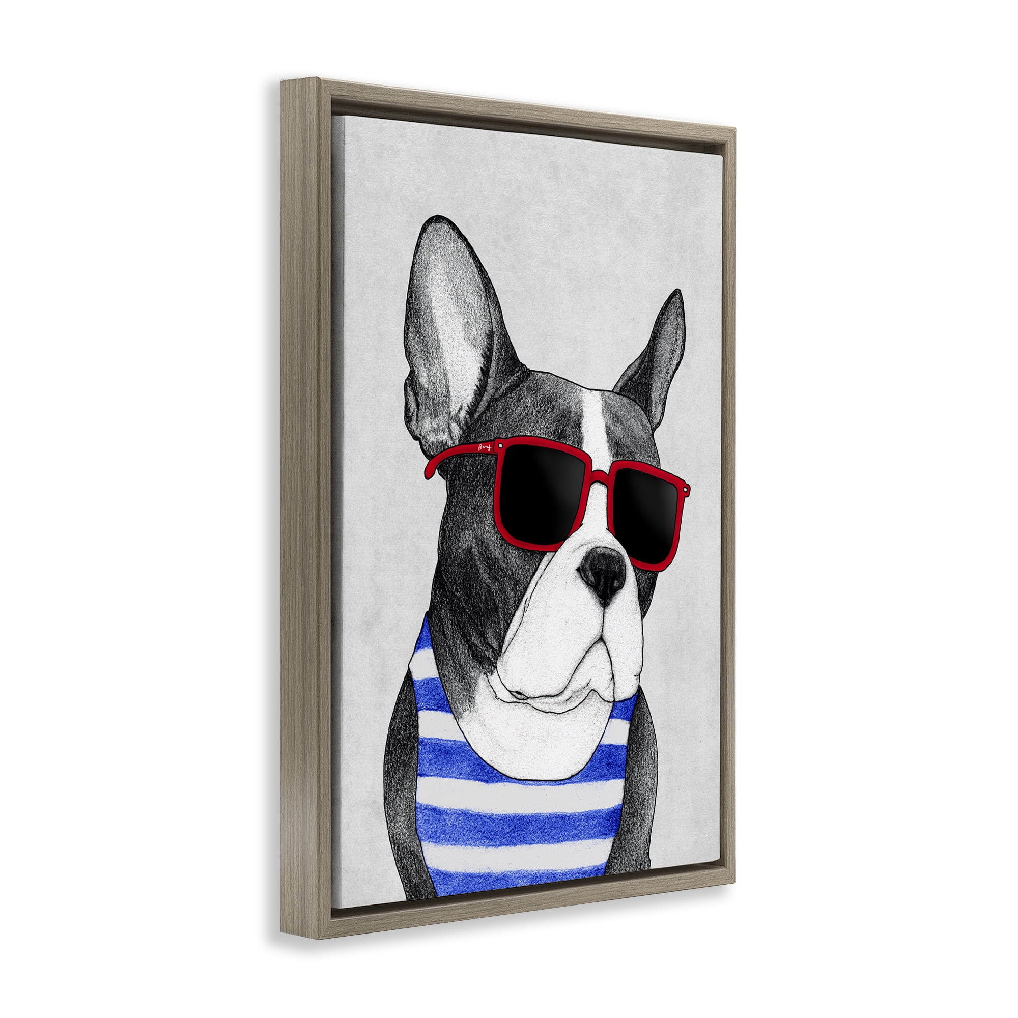Stupell Industries Frenchie Summer Style Brown Framed Floater Canvas Wall Art, design by Barruff