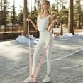 thumbnail image 6 of High Waist Ribbed Texture Seamless Leggings - Large, Ivory, 6 of 6