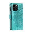 thumbnail image 6 of Nalacover for iPhone 14 Pro Max Embossed Floral Pattern PU Leather Crossbody Case with Shoulder Strap,Shockproof Magnetic Flip Kickstand Credit Card Slots Zipper Pocket Wallet Phone Case,Green, 6 of 10