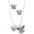 thumbnail image 1 of Delight Jewelry Silvertone I Base Heart Silver tone Guardian Angel Charm Necklace and Stud Earrings, 1 of 4