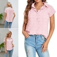 thumbnail image 2 of Short Sleeve V Neck Summer Blouse Collared Button Down 3D Dots Shirt for Women, 2 of 16