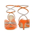 thumbnail image 5 of BLISSFUL STEP Rhines Bow Lace Up Rhiness Strap Kitten Heel Sandals for Women Orange 10, 5 of 6