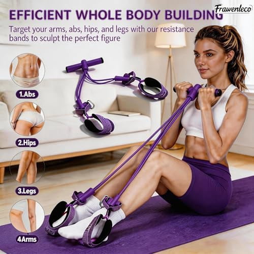 Fitness Resistance Bands with 4 Tube Pedal Ankle Puller, Elastic Yoga Pedal Stretch Band for Exercise, AB Training, Sit Up Equipment