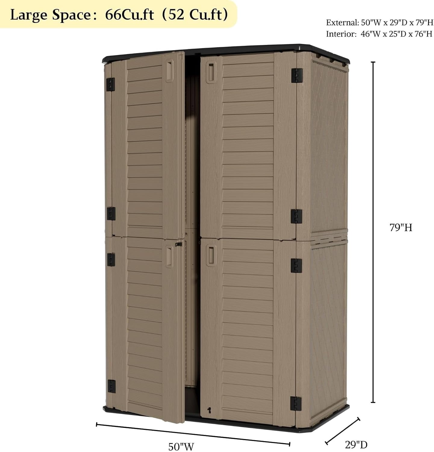 ZZMTIME Large 52 Cu.ft Waterproof Storage Shed, Outdoor Storage Cabinet，Durable Resin Storage for Patio Furniture, Garden Tools, Pool Accessories, Mower Storage (Coffee)