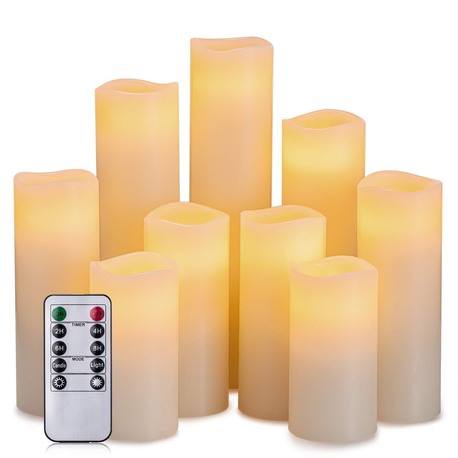 12X Luminara Flickering Battery Operated Flameless LED Pillar Candles Remote Set 