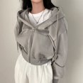 thumbnail image 1 of Sudaderas con capucha de manga larga para mujer, abrigo de gran tamaño con cremallera de Color sólido Retro, versión coreana Harajuku, Otoño, 2023, 1 of 4