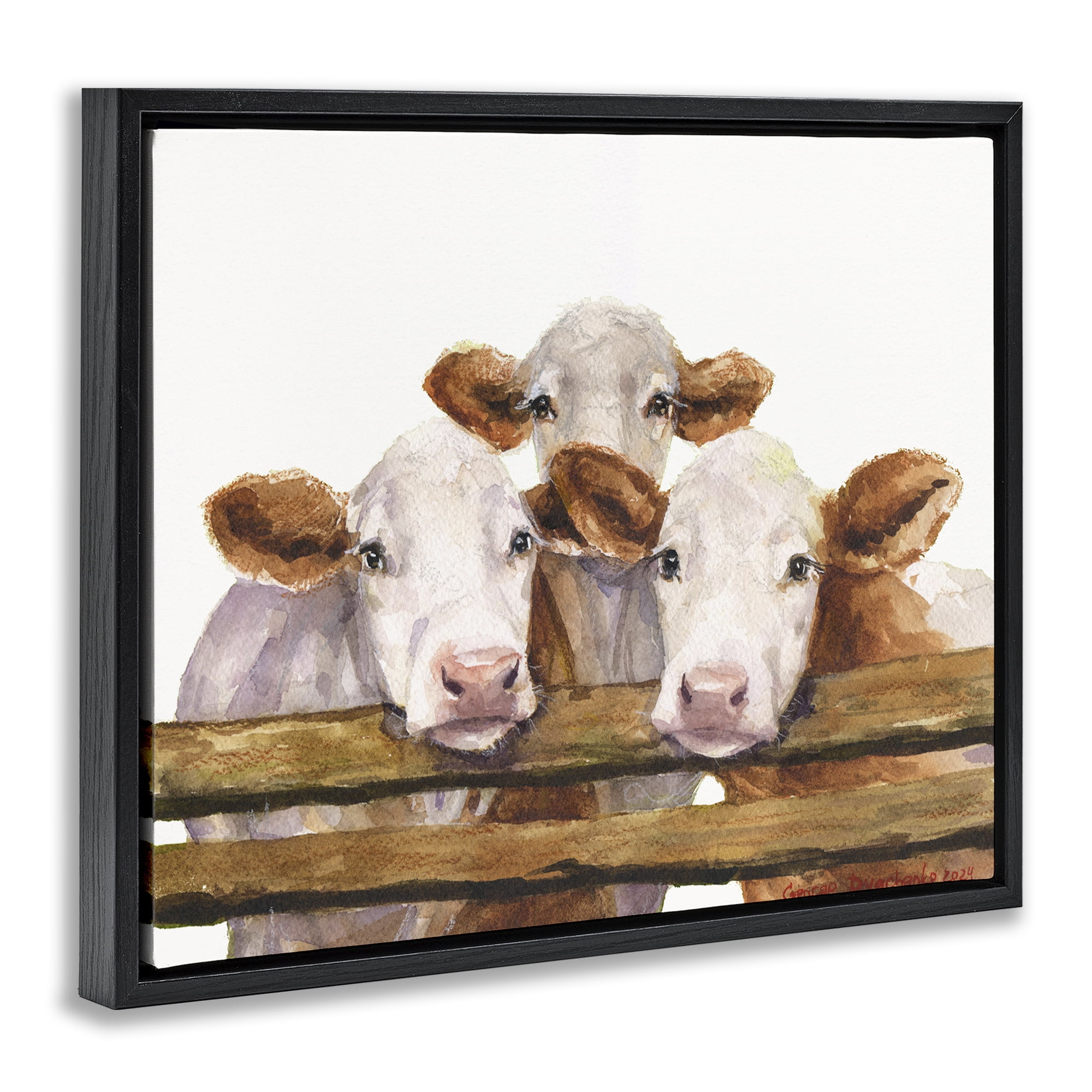 Stupell Industries Three Cow Friends Animals Painting Black Floater Framed Canvas Art Print Wall Art, 31 x 25