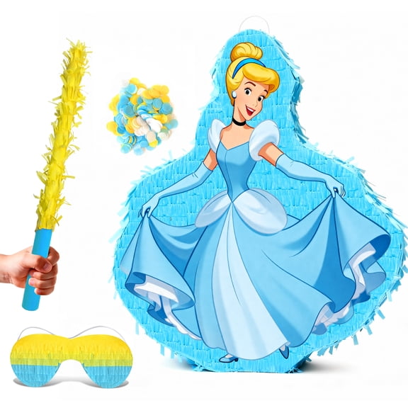 Cinderella Piñata, 4Pcs Cinderella Piñata Bundle - Cinderella Pinata Large, Cinderella Pinata Blindfold & Cinderella Piñata Stick etc. Cinderella Decorations for Cinderella Party Decorations Piñata