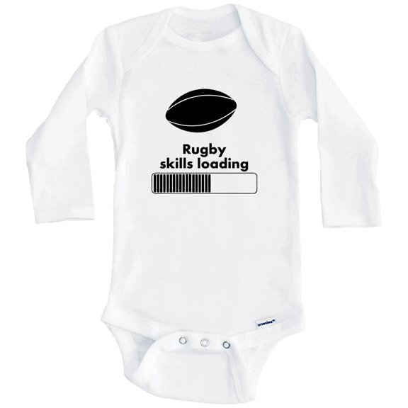 Rugby Skills Loading Funny One Piece Baby Bodysuit (Long Sleeve), 0-3 Months White