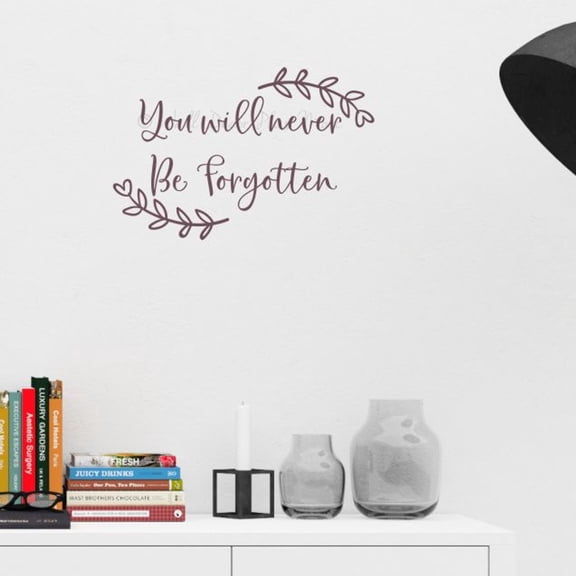 You Will Never Be Forgotten In Loving Memory Wall Decals - Wall Lettering Vinyl Decal Sayings - Memorial Wall Decor - In Memory of Decals - Memory Wall Decal - Made in USA, 18x12-Inch, Eggplant