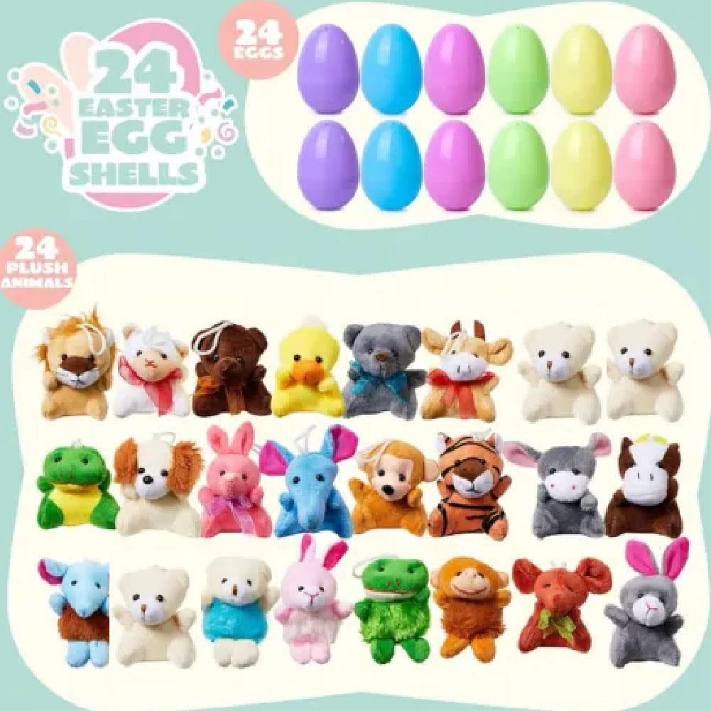 Easter Eggs Filled with Mini Plush Animals, 24 pack Stuffed Animal Easter Basket Stuffers for Toddlers Kids, Plastic Egg Filler Toys for Easter Egg Search, Party Favors