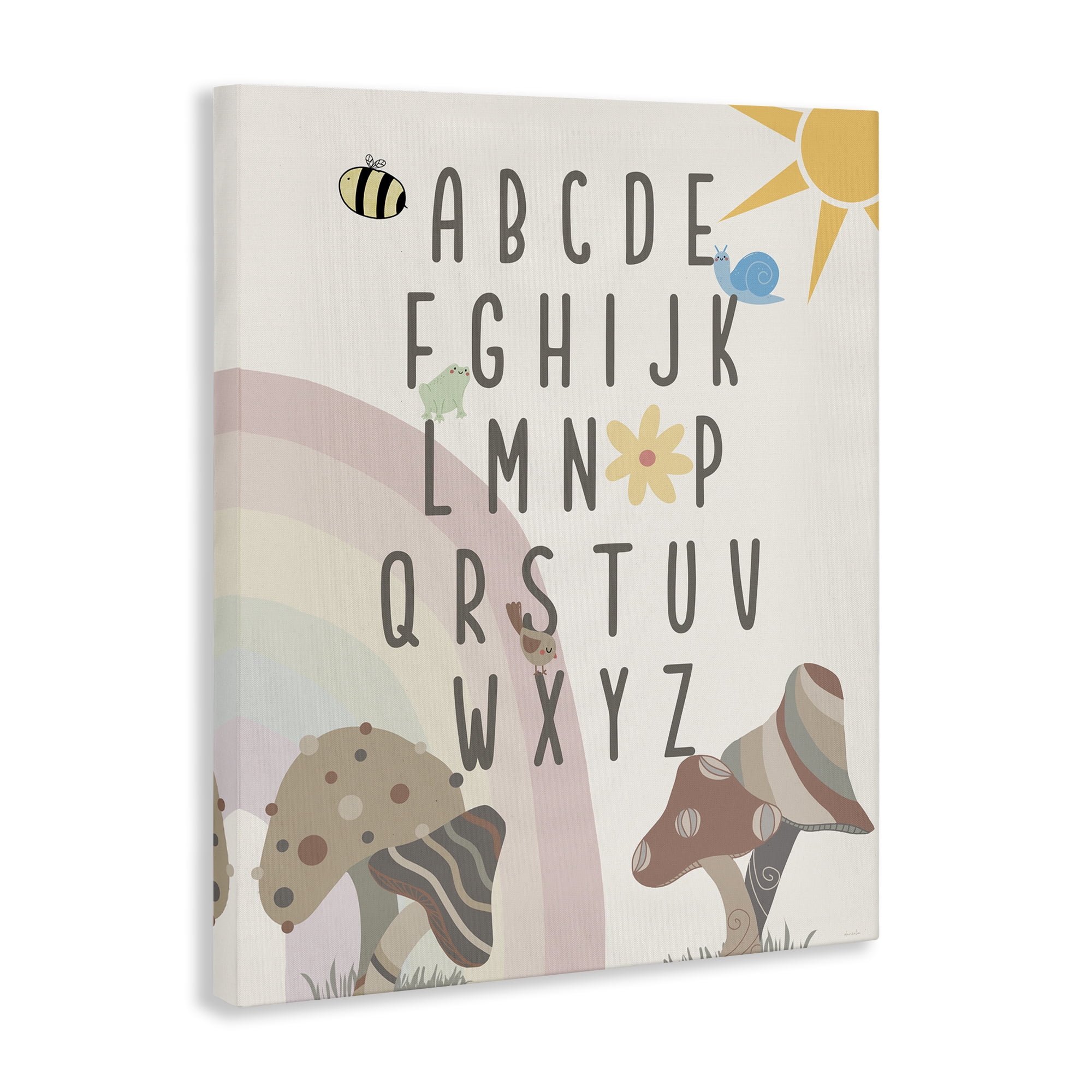 Stupell Industries Neutral Mushrooms Alphabet Botanical & Floral Painting Gallery Wrapped Canvas Art Print Wall Art, 24 x 30