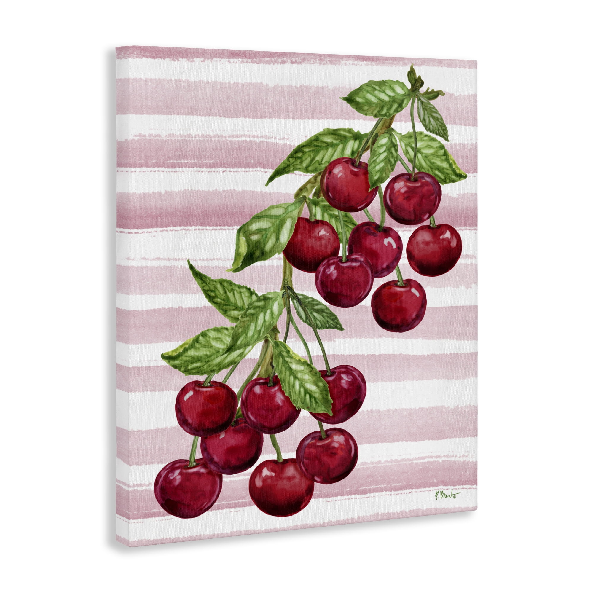 Stupell Industries Juicy Cherry Vine on Stripes Canvas Wall Art, design by Paul Brent