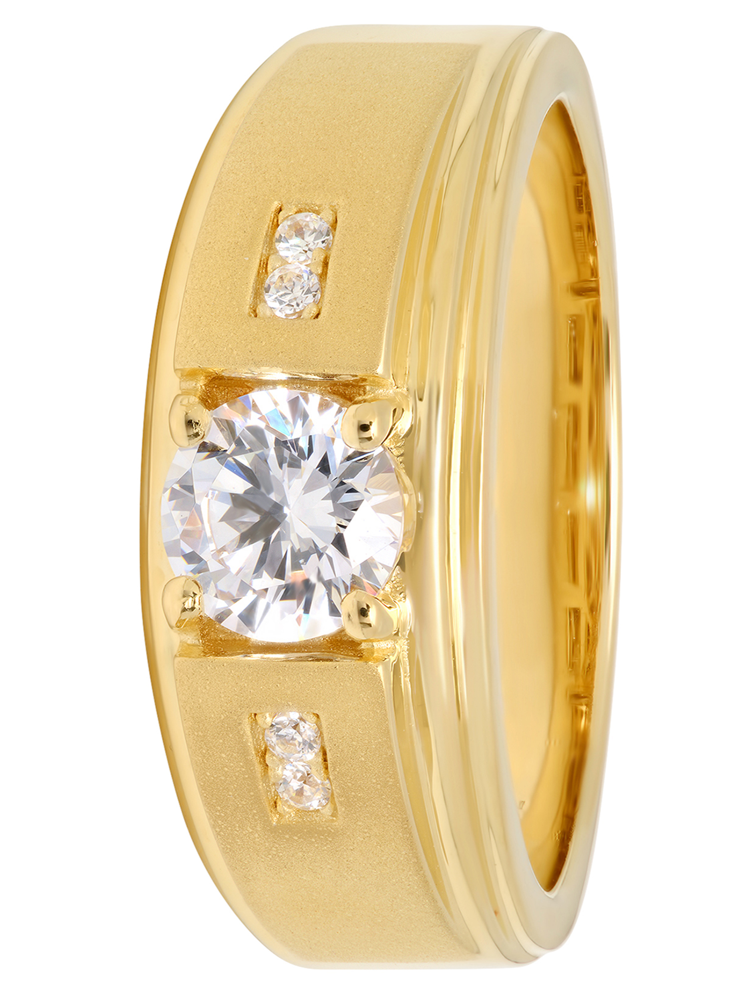 Mens 14K Gold Plated Sterling Silver Cubic Zirconia Solitaire Ring