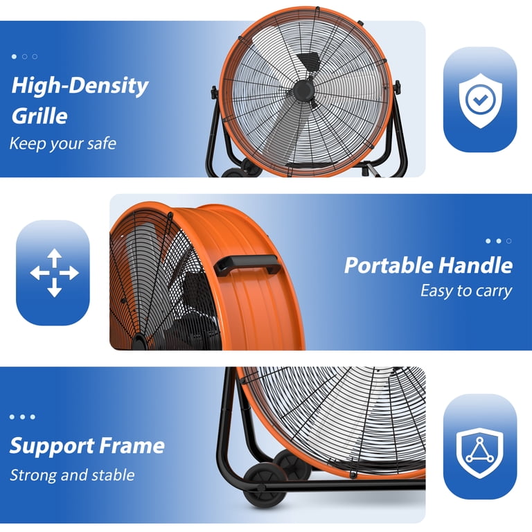 24/30/36 Industrial High Velocity Drum Floor Fan 3-Speed 360° Tilt Air
