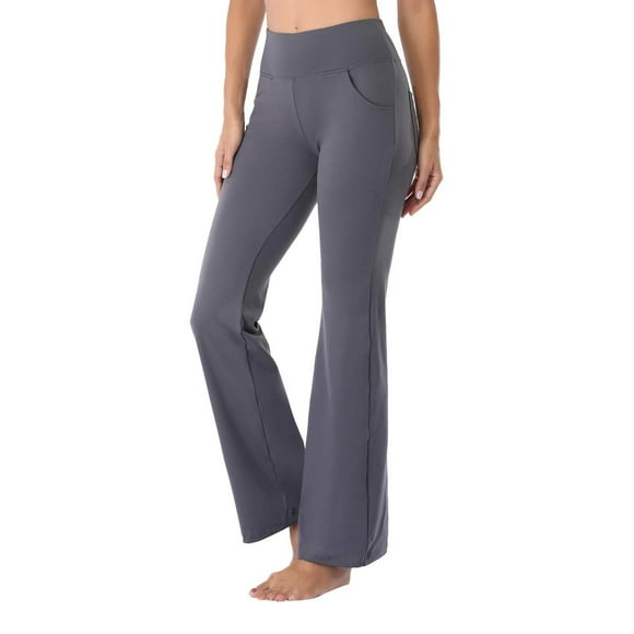 PEASKJP Womens Workout Leggings High Waisted Crossover Workout Lounge Bell Bottom Jazz Dress Pants, Gray XXL