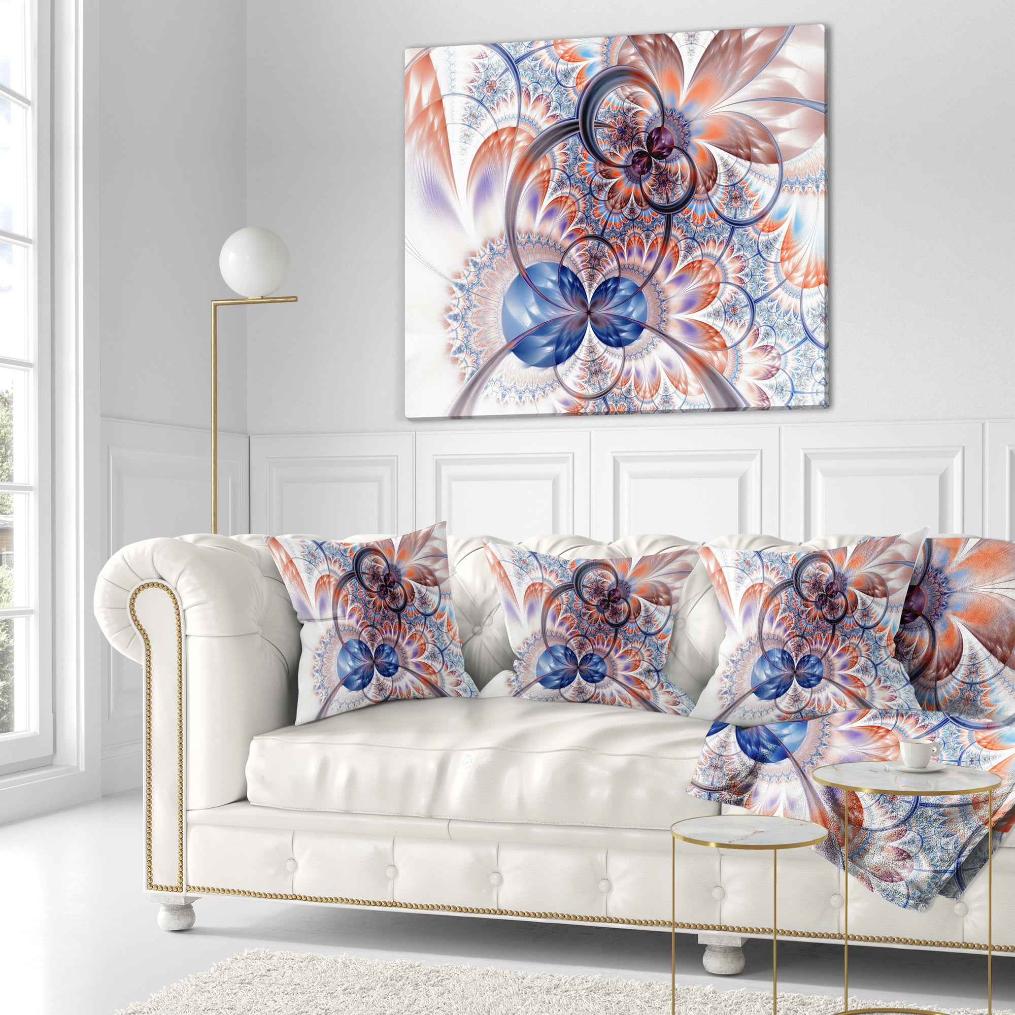 Designart Gold Symmetrical Fractal Flower - Abstract Throw Pillow - 18x18