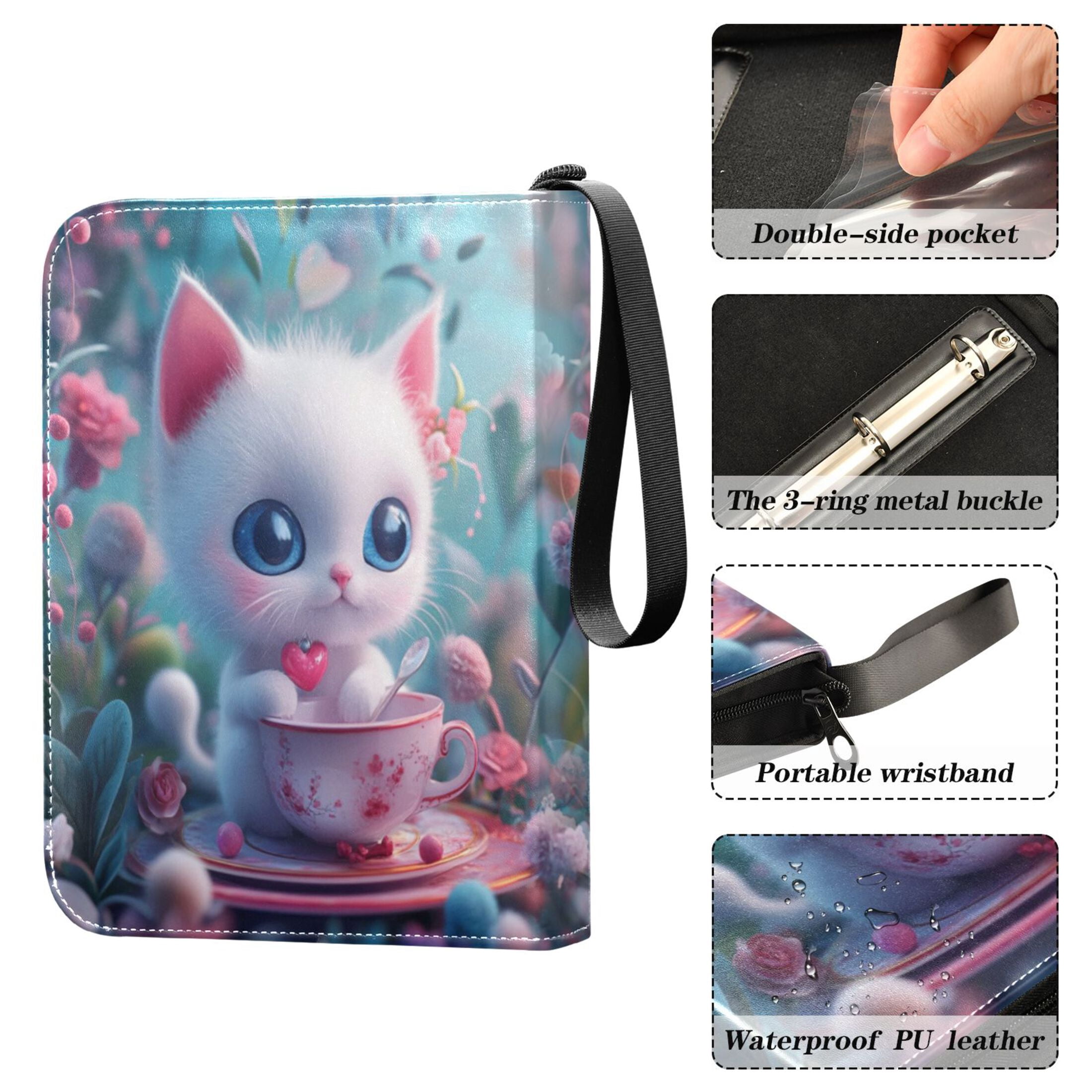 Game Card Storage Bag Collectible Trading Card Albums The 4-Pocket Card Binder With 50-Page Sleeve Can Hold 400 Game Cards Lovely Cartoon Little White Cat