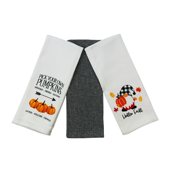 Serafina Home Fall Harvest Thanksgiving Decorative Kitchen Towel Set: Hello Fall Gnome And Pick Your Pumpkins