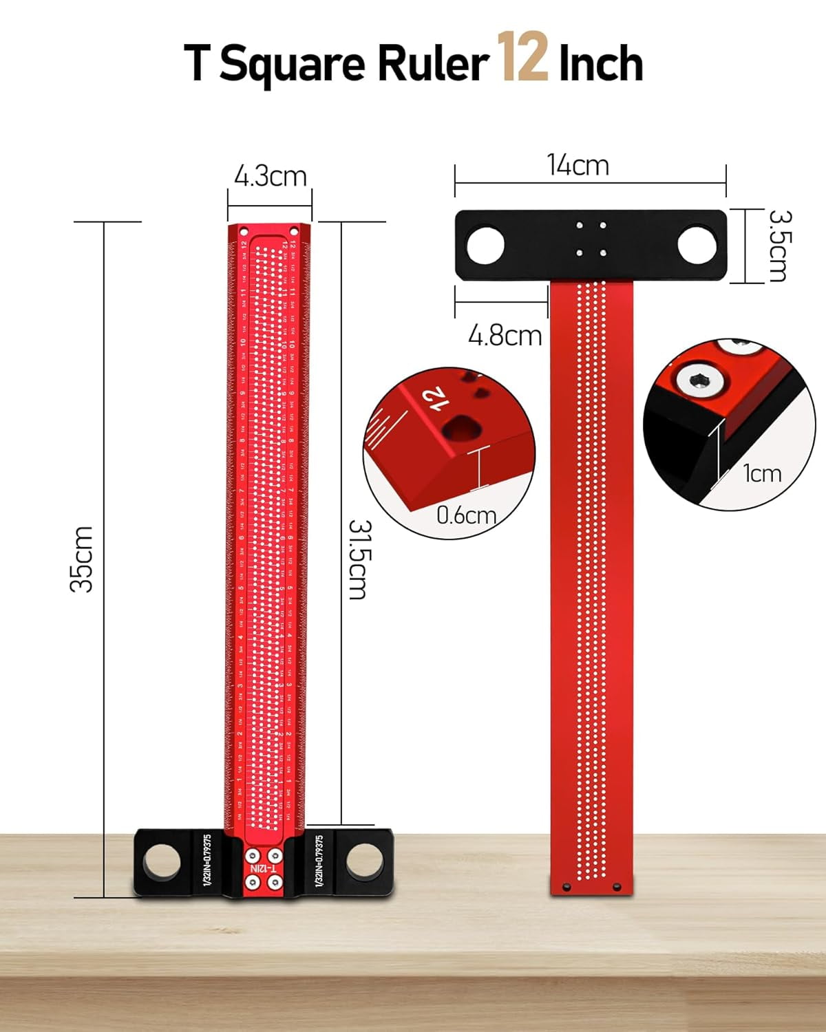 T Square Ruler 12 Inch, Precision Woodworking Parallel Scriber Measuring Tool, Adjustable Aluminum Line Drawing Aid T Ruler for Crafting Architect