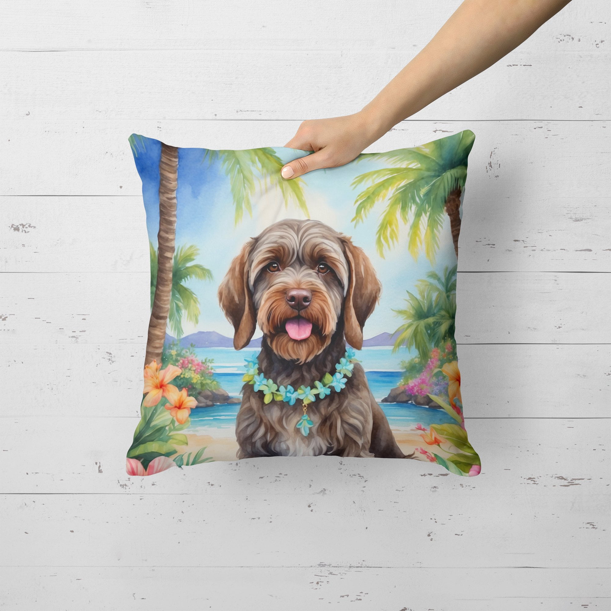 Wirehaired Pointing Griffon Luau Throw Pillow 18 in x 18 in