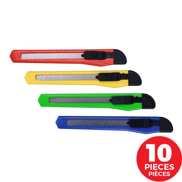 10Pcs/Bag Cutter Snap-Off Utility Knife, 0.38mm Blade Thickness, Random Color - Red/Yellow/Green/Blue