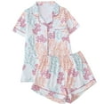 thumbnail image 2 of Crunowin Womens Pajama Sets, Graphic Print Pj Set Short Sleeve Button Top With Shorts Sleepwear 2 Piece Lounge Set Pink XL, 2 of 5