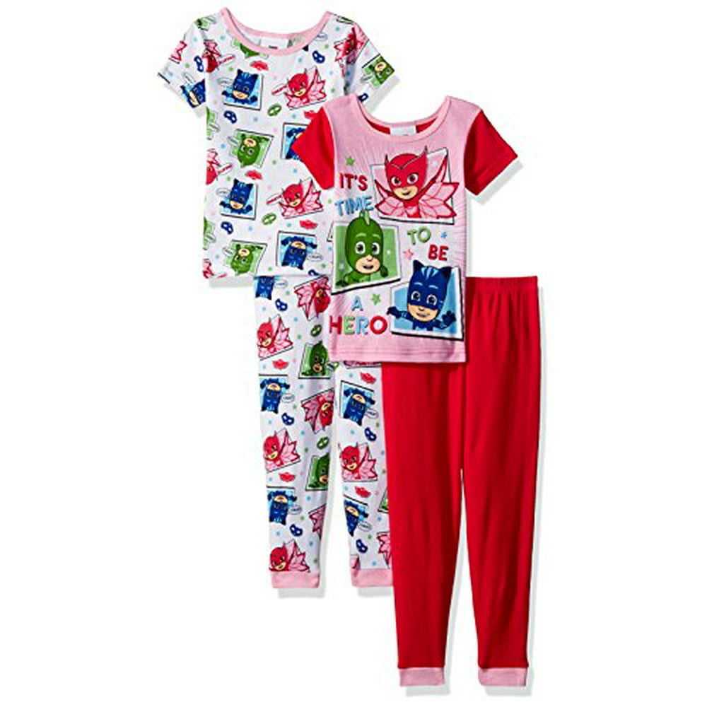 PJ Masks PJ Masks Toddler Girls' 4Piece Cotton Pajama Set, White, 4T