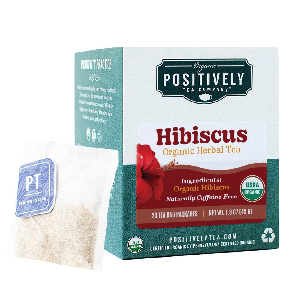 Positively Tea's Organic Hibiscus, Caffeine Free, Herbal Tea Bags, 120 CT Tea Bags 6 Boxes
