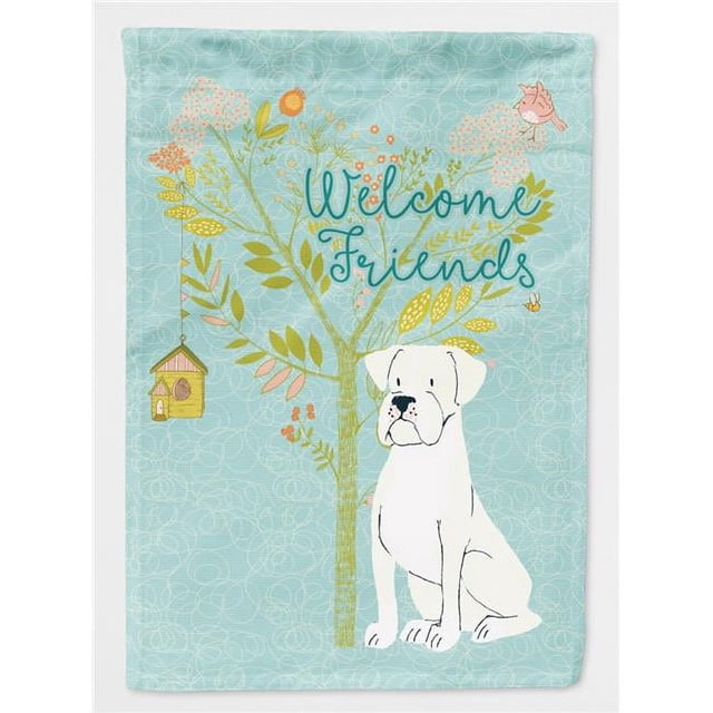 Carolines Treasures BB7580GF Welcome Friends White Boxer Flag - Garden Size