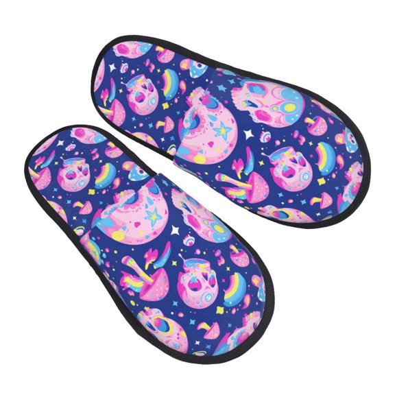 House Slippers for Women Men - colorful Skull mushroom rainbow Lightweight House Shoes Fuzzy Slippers, Soft Slip-On Cozy House Slippers for Woman Indoor Outdoor
