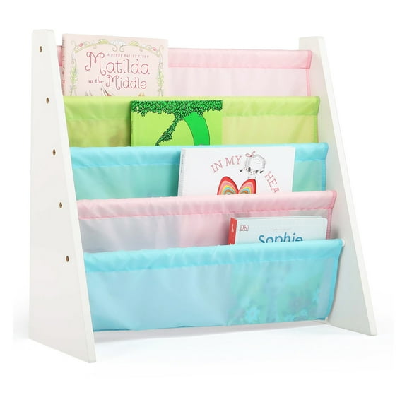 Humble Crew Child Book Rack with Fabric Sling Sleeves, Pastel, 4 Shelves