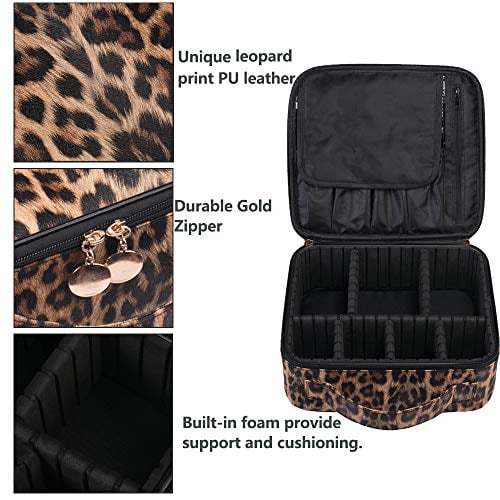 GetUSCart- OXYTRA Makeup Bag Leopard Print PU Leather Travel Cosmetic Bag  for Women Girls - Cute Large Makeup Case Cosmetic Train Case Organizer with  Adjustable Dividers for Cosmetics Make Up Tools