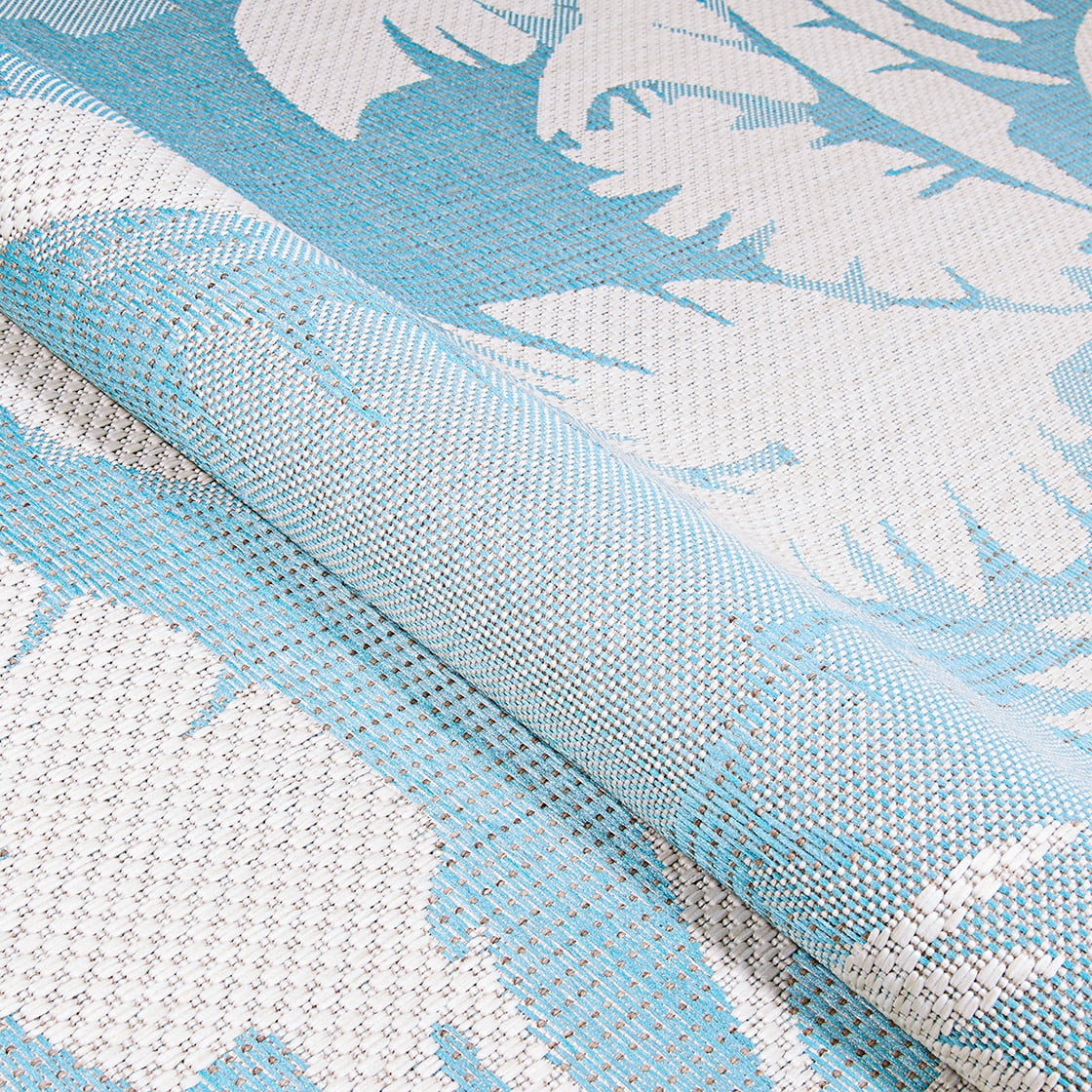 Couristan Monaco Coastal Flora Indoor / Outdoor Area Rug, Ivory-Turquoise Blue, 2' x 3'7"
