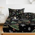 thumbnail image 6 of Twin Sze Fitted Sheet Set - Black Christmas 2 Piece Bedding Sets 16" Deep Pocket Fitted Sheet with 1 Pillowcase, Winter Green Pine Tree Gold Snowflake Brushed Microfiber Hotel Luxury Bed Sheets, 6 of 9