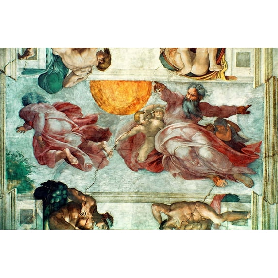 Michelangelo "Creation of the Sun and Moon" (16th) Glossy Poster