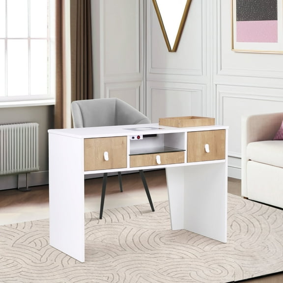 BarberPub Manicure Table with Electric Dust Collector & 2 Dust Bags, Nail Desk with Built-In Socket